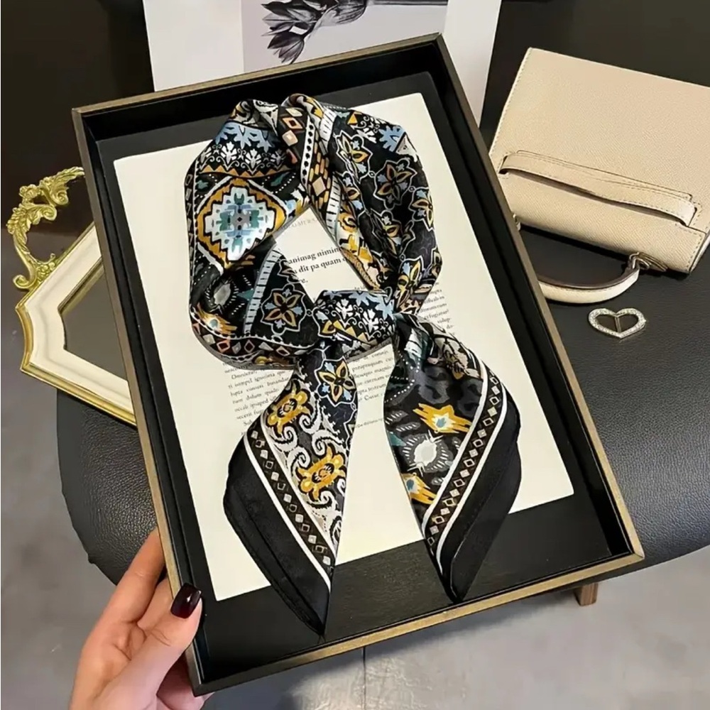 Chic Black and Gold Patterned Scarf